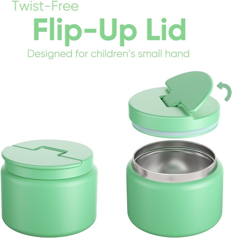 Godobo 14.5oz Soup Thermo for Hot Food Kids Vacuum Insulated Food Jar Twist-Free Soup Thermo for Hot Food Kids Leakproof Stainless Steel Wide Mouth Lunch Container (Green) - Image 2